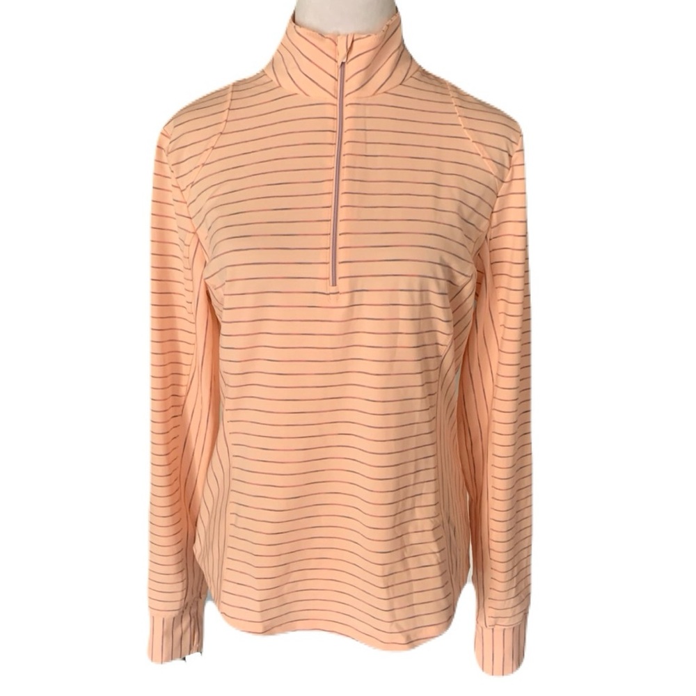 NWT Zero Restriction Women's Medium Peach Striped Half-Zip Long Sleeve Pullover